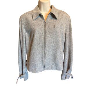 Lauren Ralph Lauren Women's Wool Alpaca Jacket Sz 12 Gray Herringbone Blazer Y2K